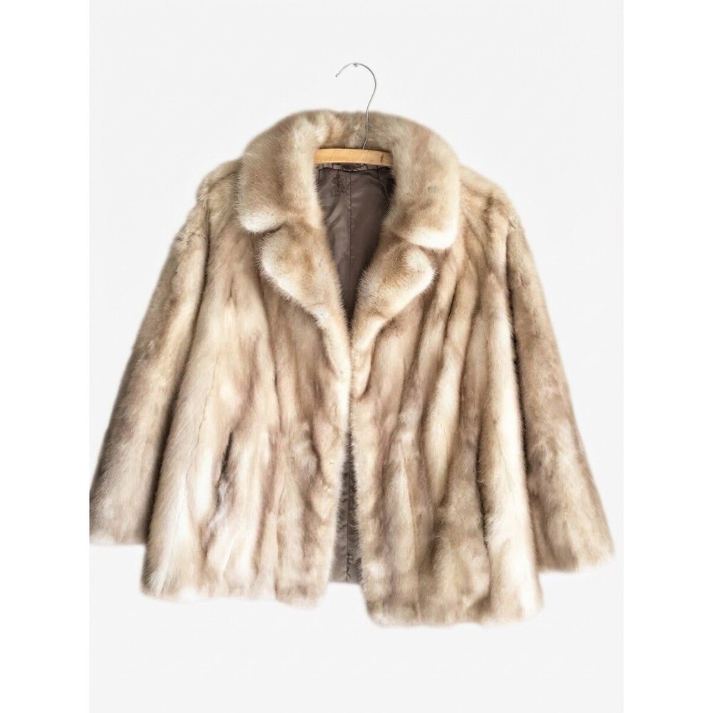 Vintage Pastel Mink Fur Coat Jacket Retro Mid Century Glamour Stole Classic